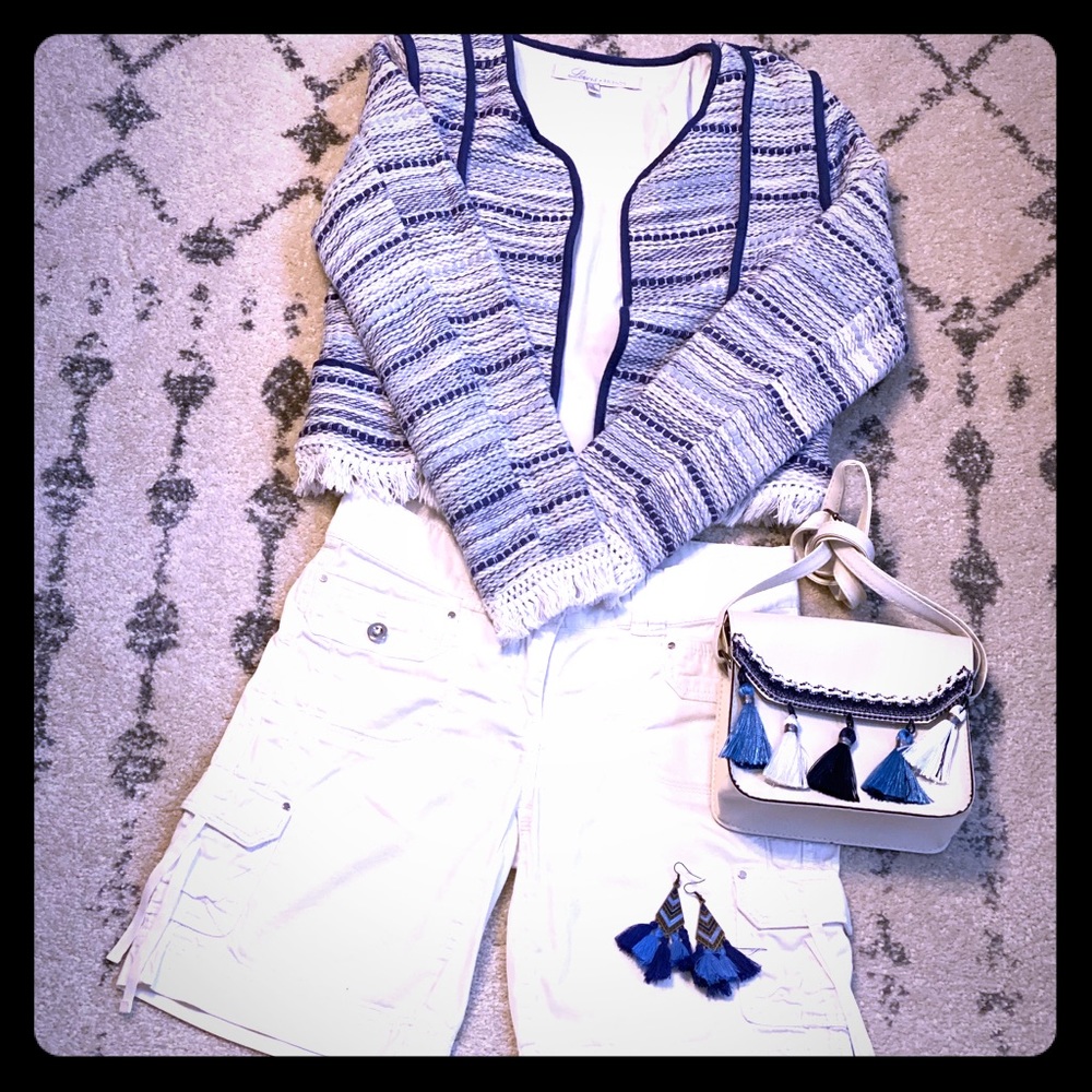 Blue and White Fringe Blazer